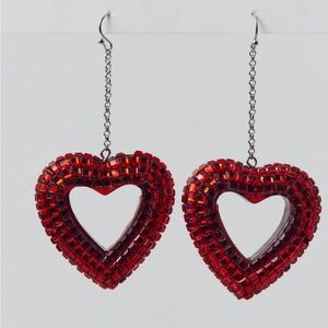 Urban Outfitters Red Disco Heart Drop Earrings